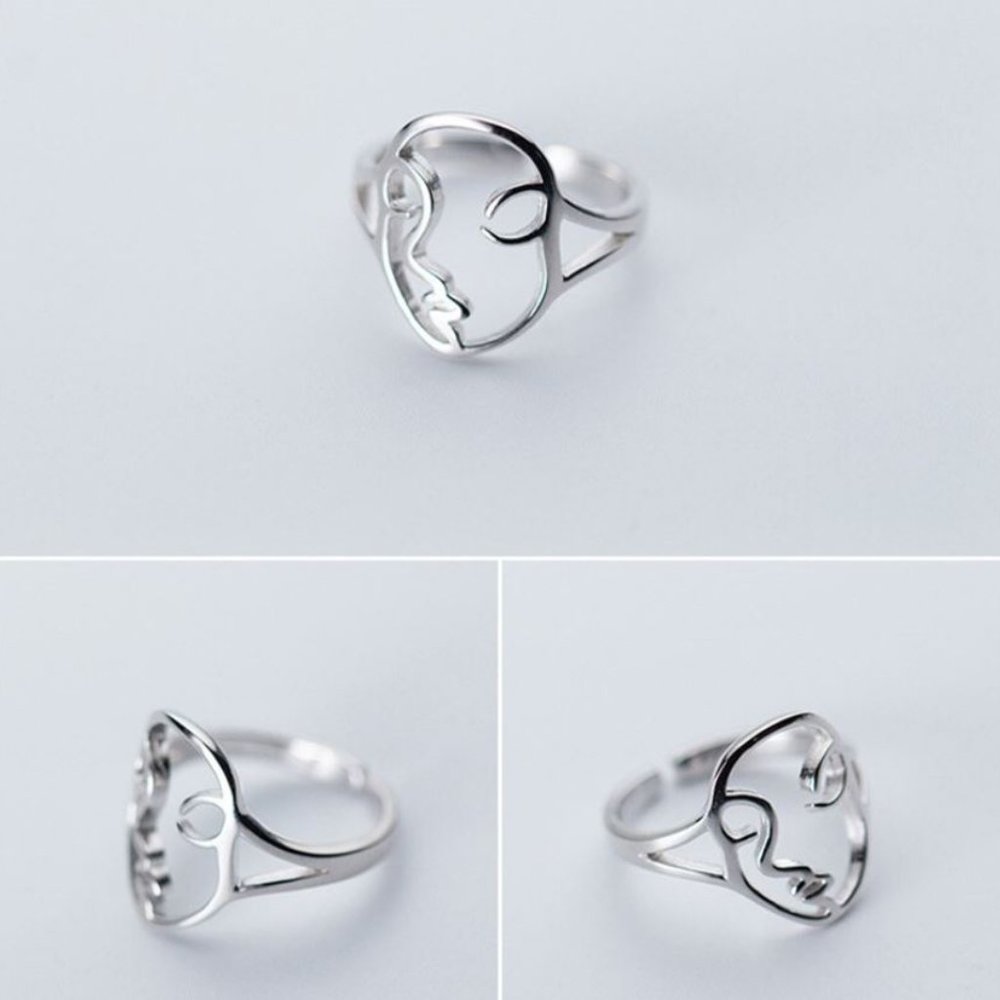925 Sterling Silver Minimalist Abstract Face Ring - Picture 4 of 4